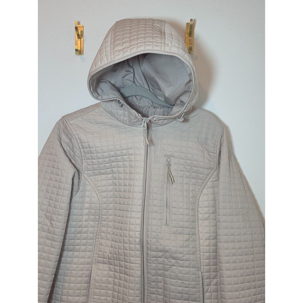 Lands End Hooded Puffer Jacket Womens M Ice Tan Lightweight Quilted Coat - Picture 2 of 9